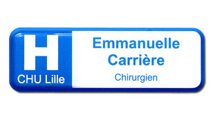 Badges nominatifs Prestige - Bord bleu avec fond bleu / blanc | fr.namebadgesinternational.be